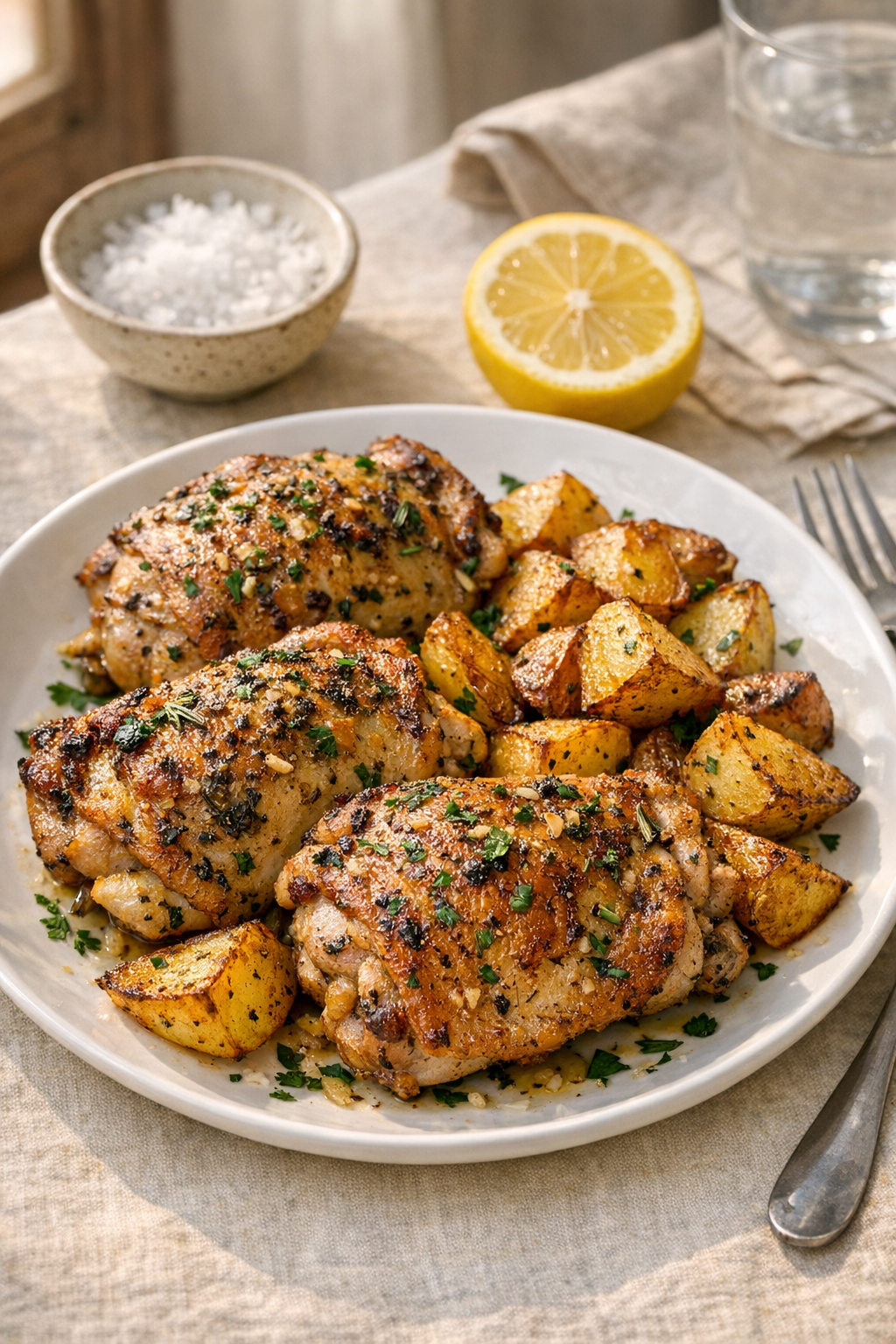 Herb-Roasted Chicken Thighs with Crispy Potatoes