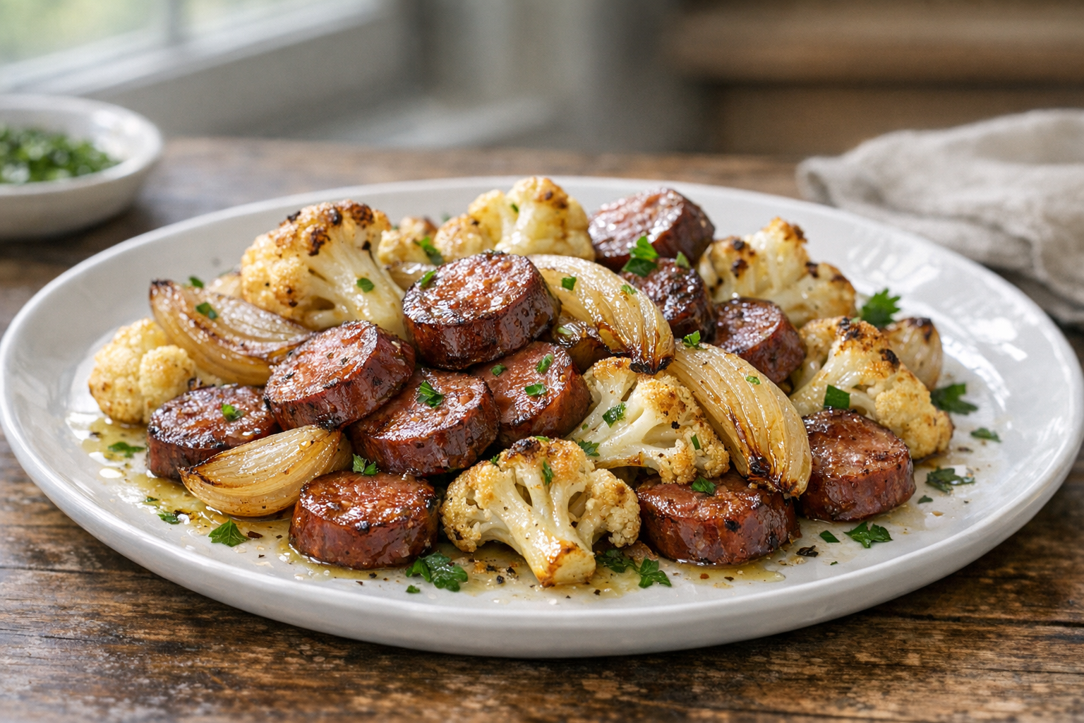 One-Pan Sausage with Roasted Cauliflower & Onions