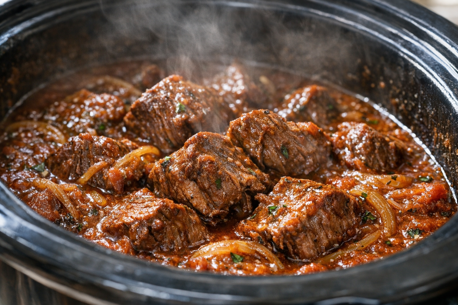 Slow Cooker Beef with Tomato Herb Gravy