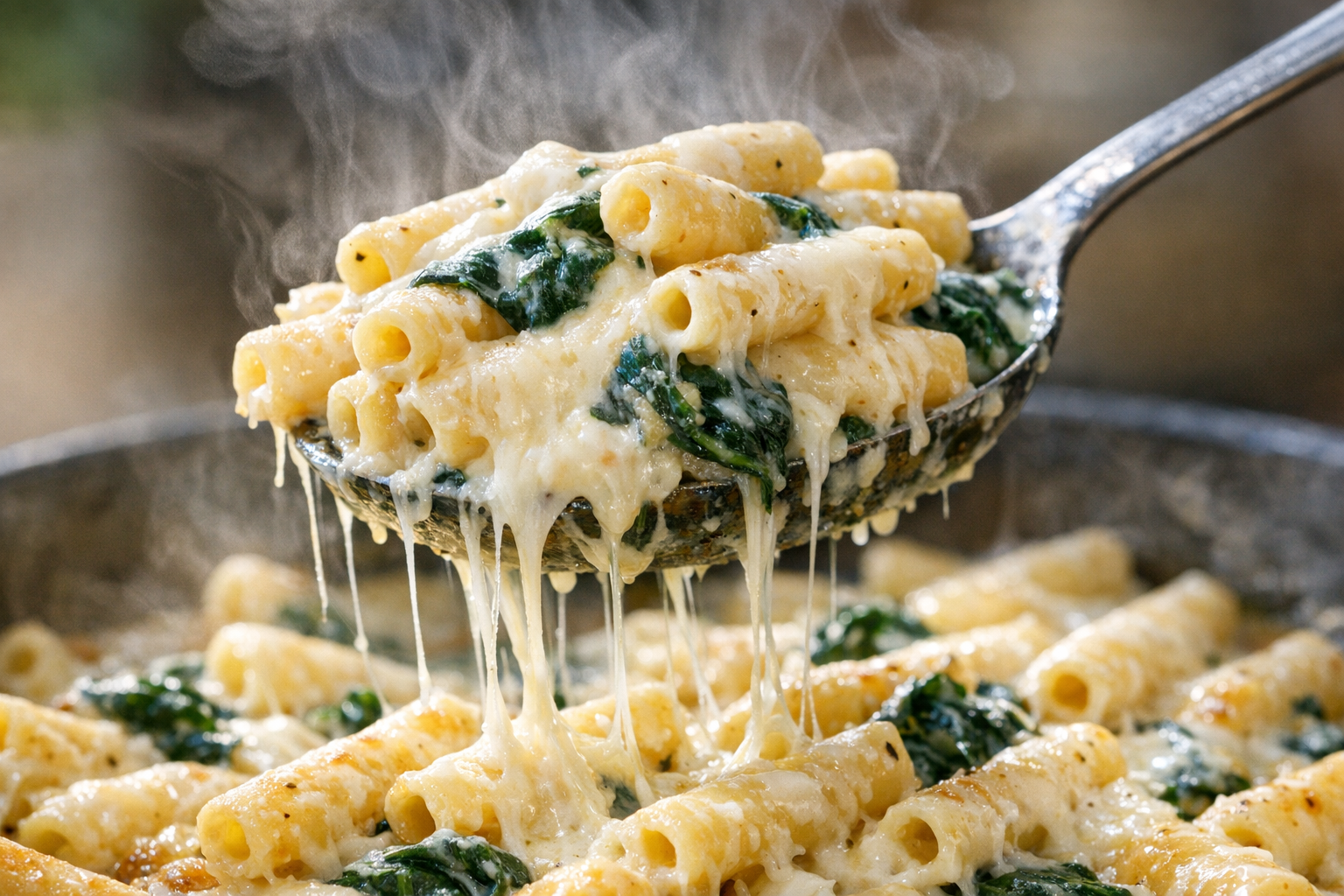 Baked Creamy Ziti with Spinach and Mozzarella