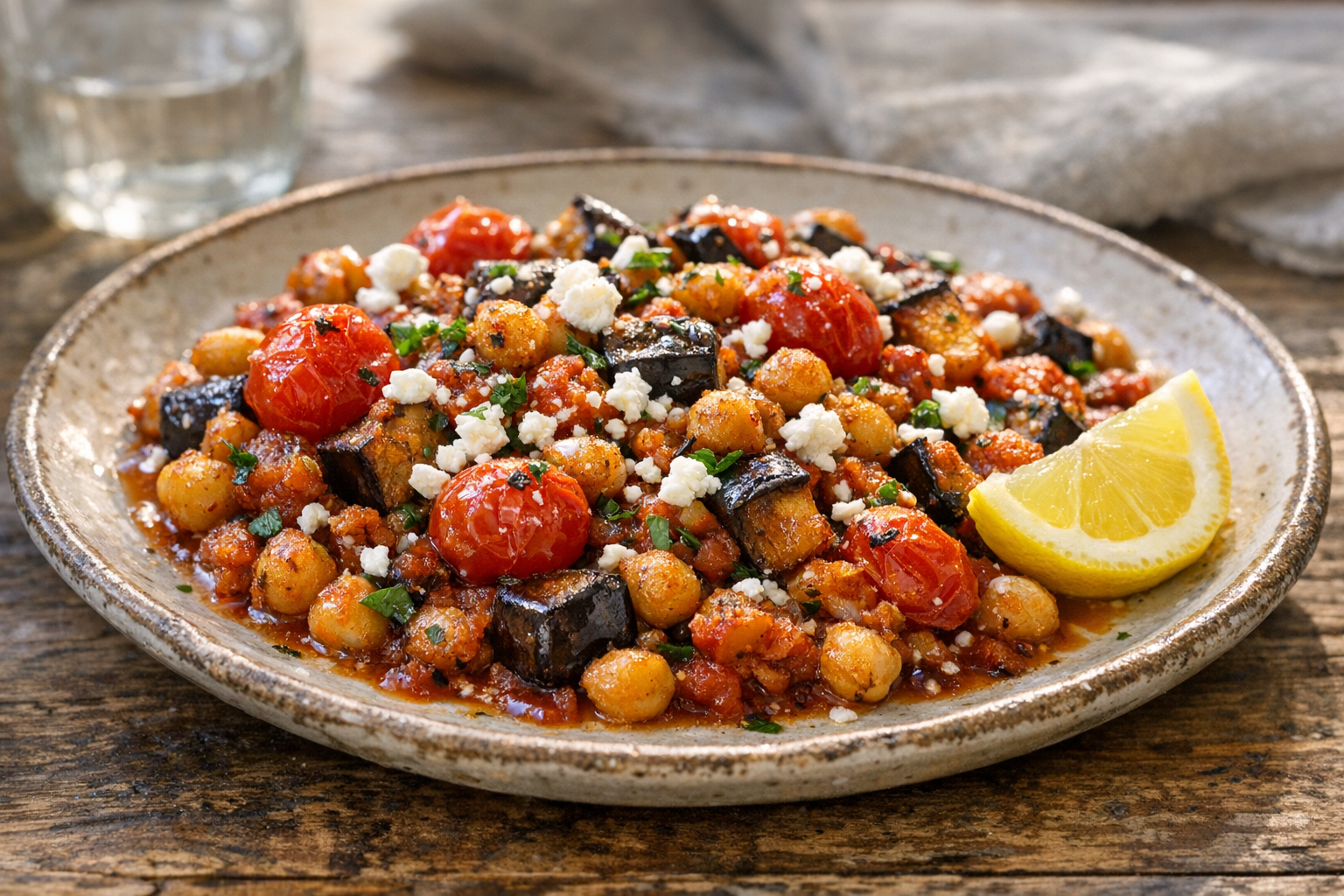 Roasted Eggplant and Chickpea Tomato Bake