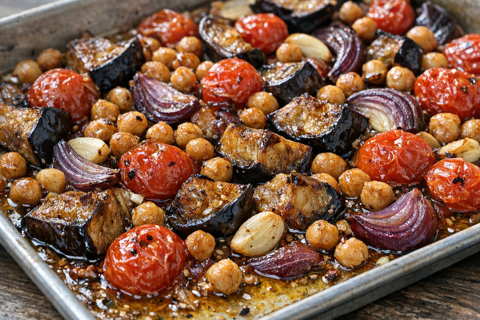 Roasted Eggplant and Chickpea Tomato Bake