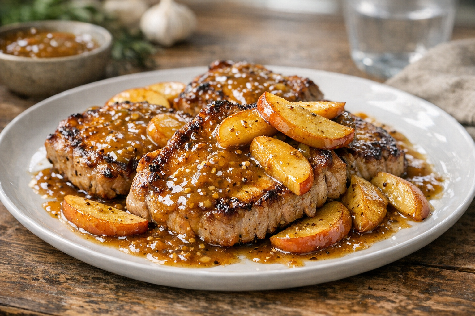 Skillet Pork Chops with Apple Mustard Sauce