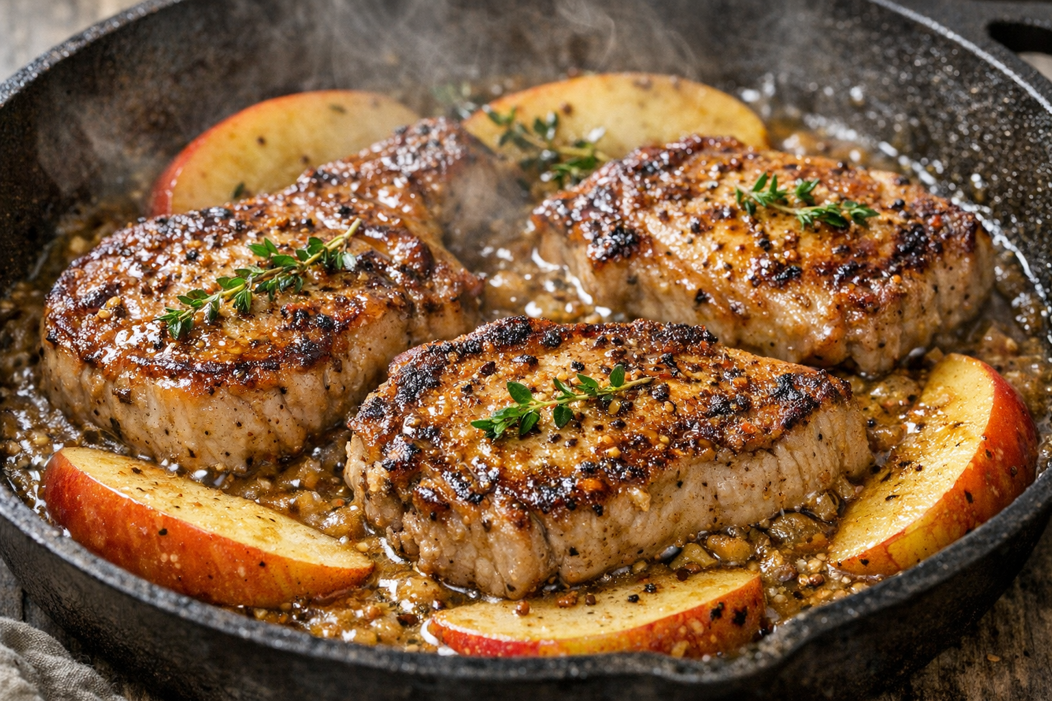 Skillet Pork Chops with Apple Mustard Sauce