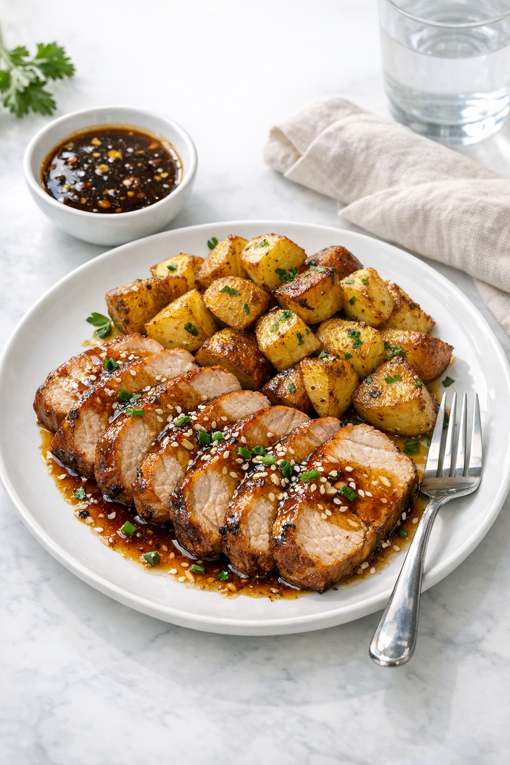 Honey Garlic Pork Loin with Oven Roasted Potatoes