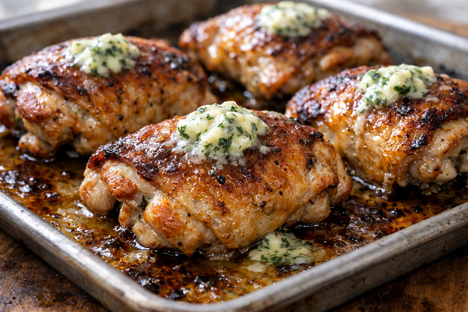 Crispy Oven Chicken Thighs with Herb Butter