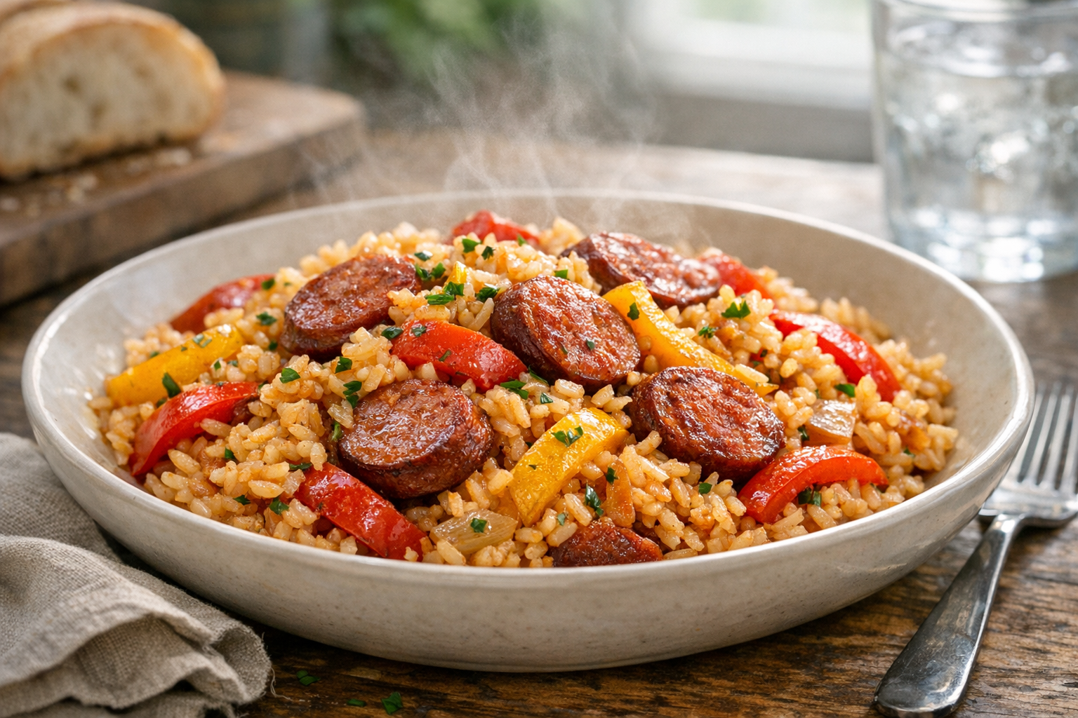 One-Pan Sausage and Pepper Rice Bake