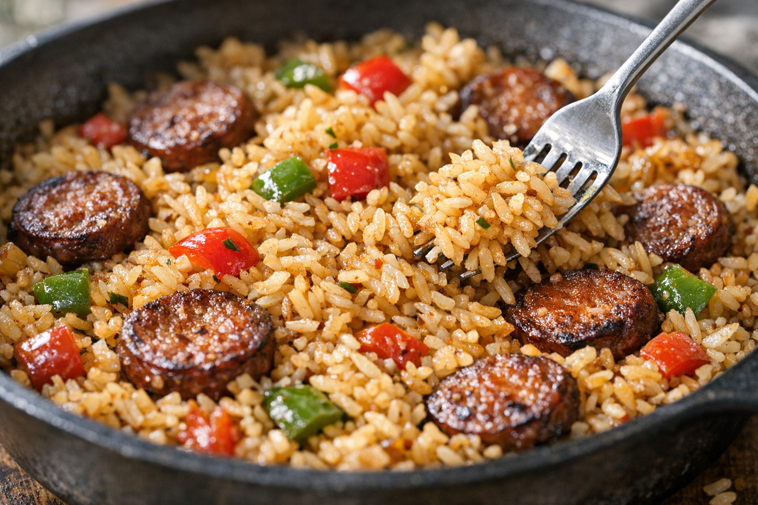 One-Pan Sausage and Pepper Rice Bake