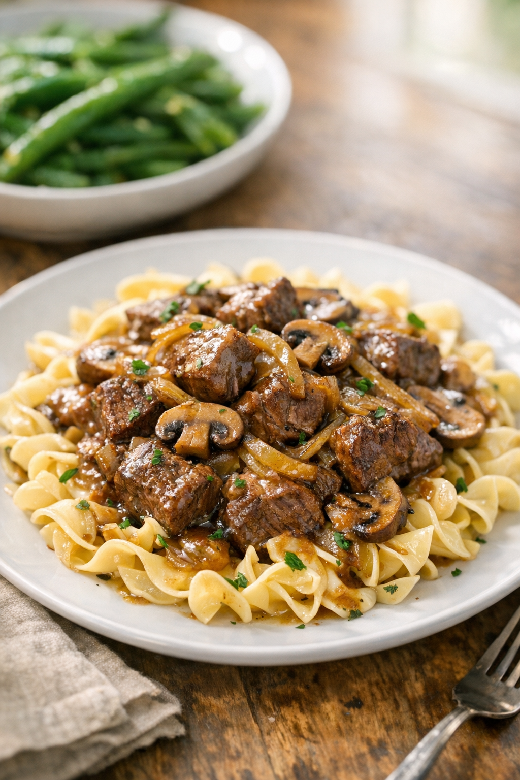 Beef Tips with Mushroom Onion Gravy (Easy Skillet)