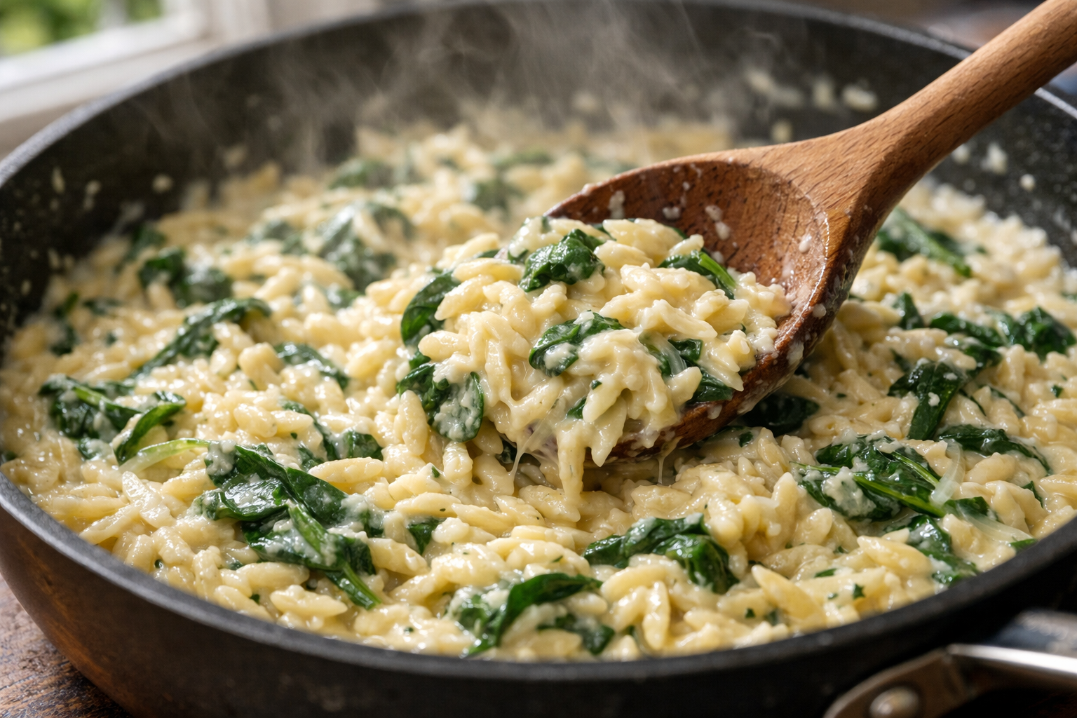 Creamy Lemon Spinach Orzo Pasta (One-Pot)