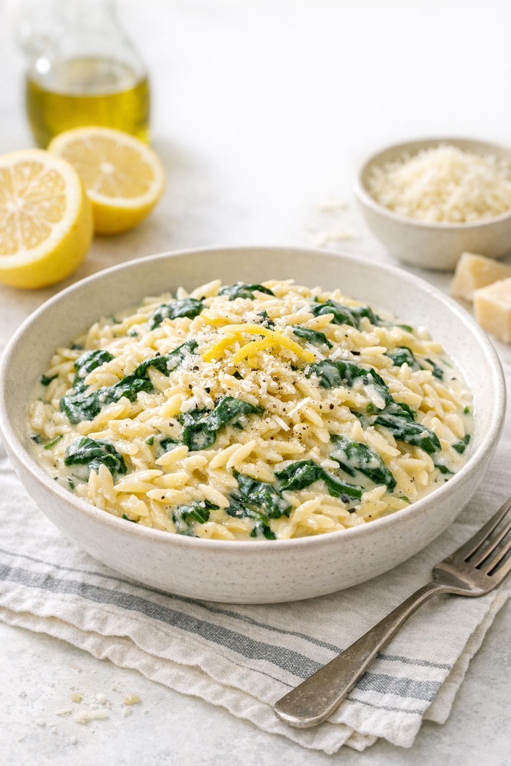 Creamy Lemon Spinach Orzo Pasta (One-Pot)