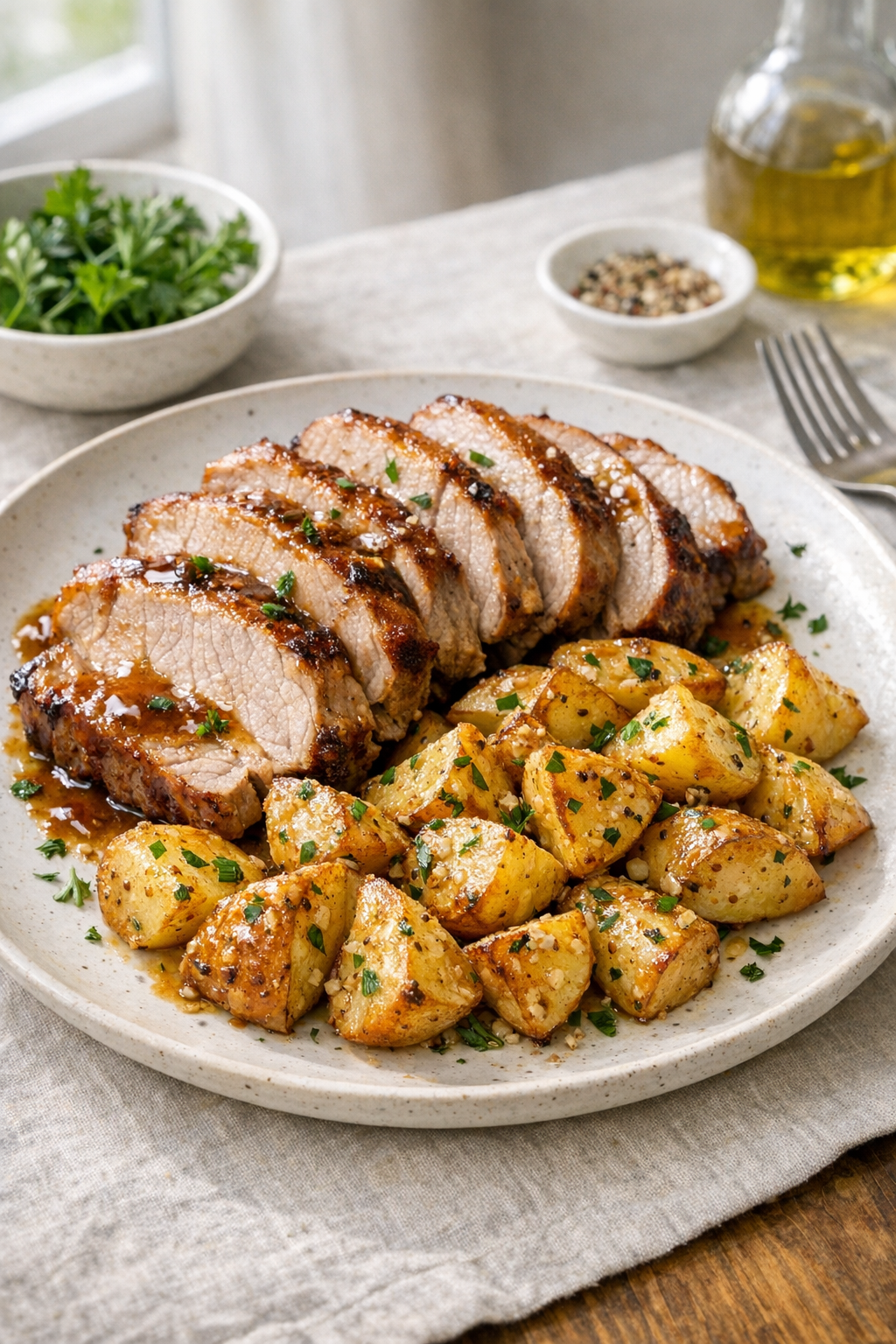 Roasted Pork with Garlic Dijon Potatoes