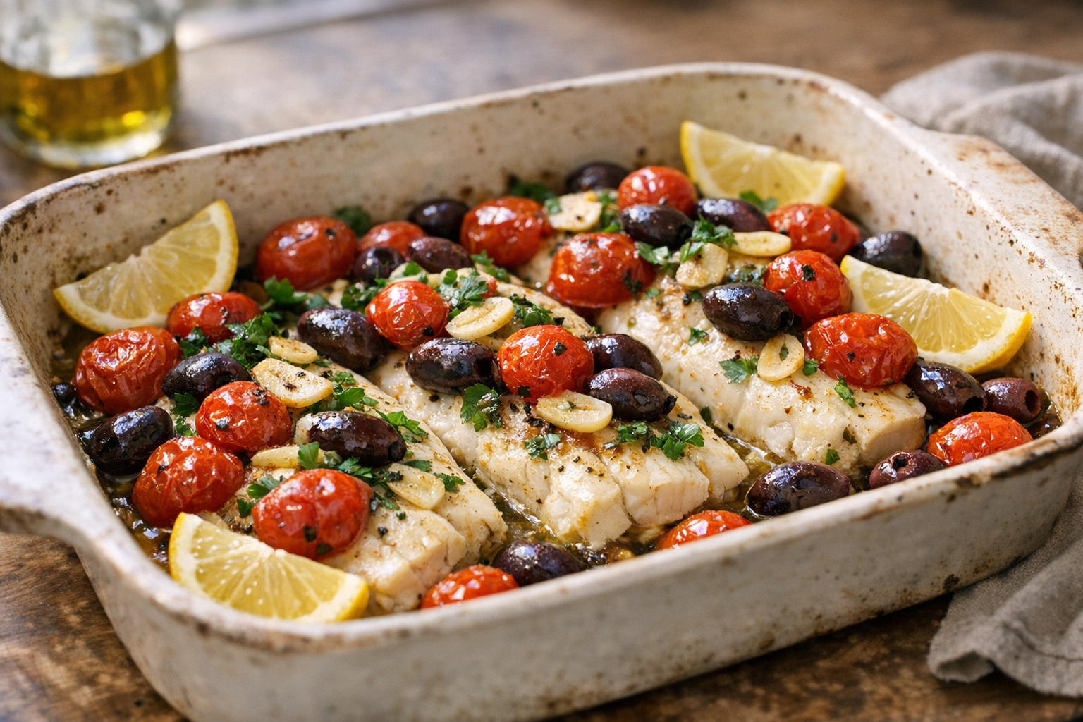Oven-Baked Fish with Tomatoes and Olives