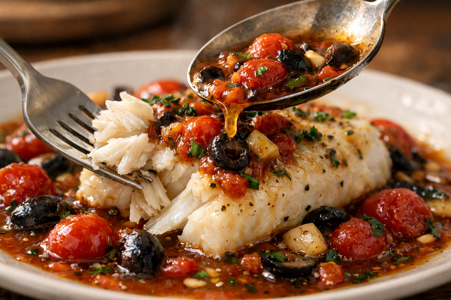 Oven-Baked Fish with Tomatoes and Olives