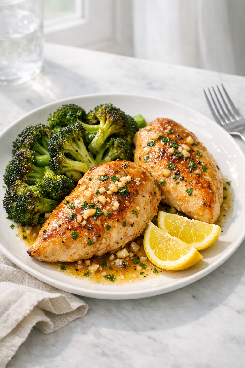 Skillet Garlic Chicken with Roasted Broccoli