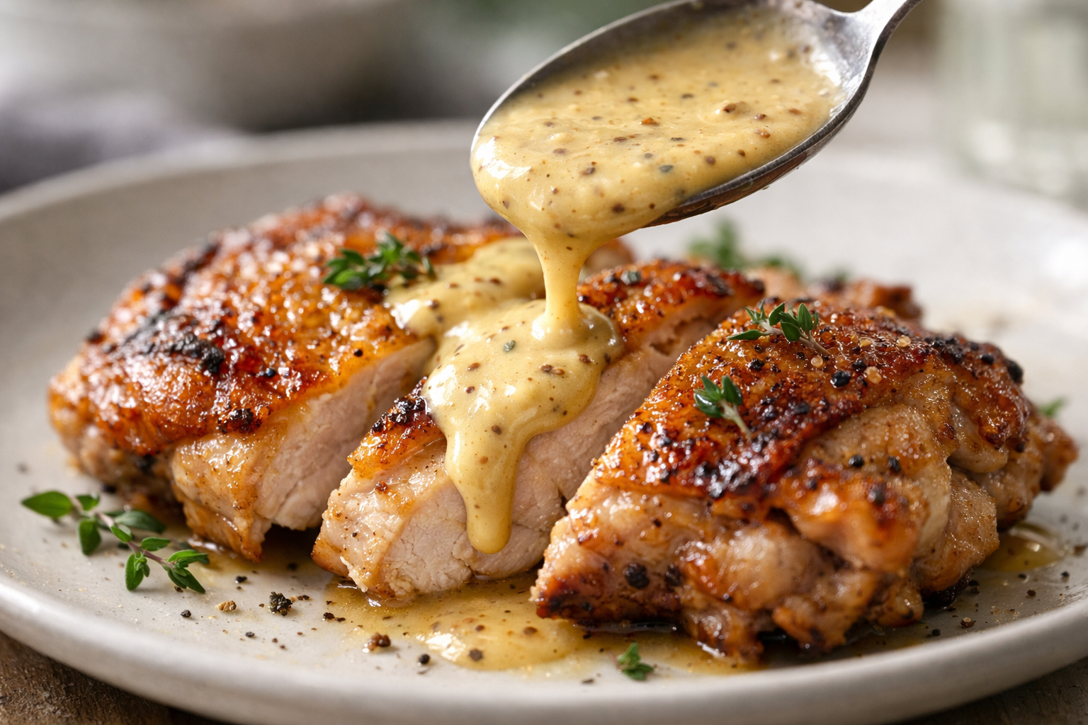 Pan-Roasted Chicken with Creamy Mustard Sauce