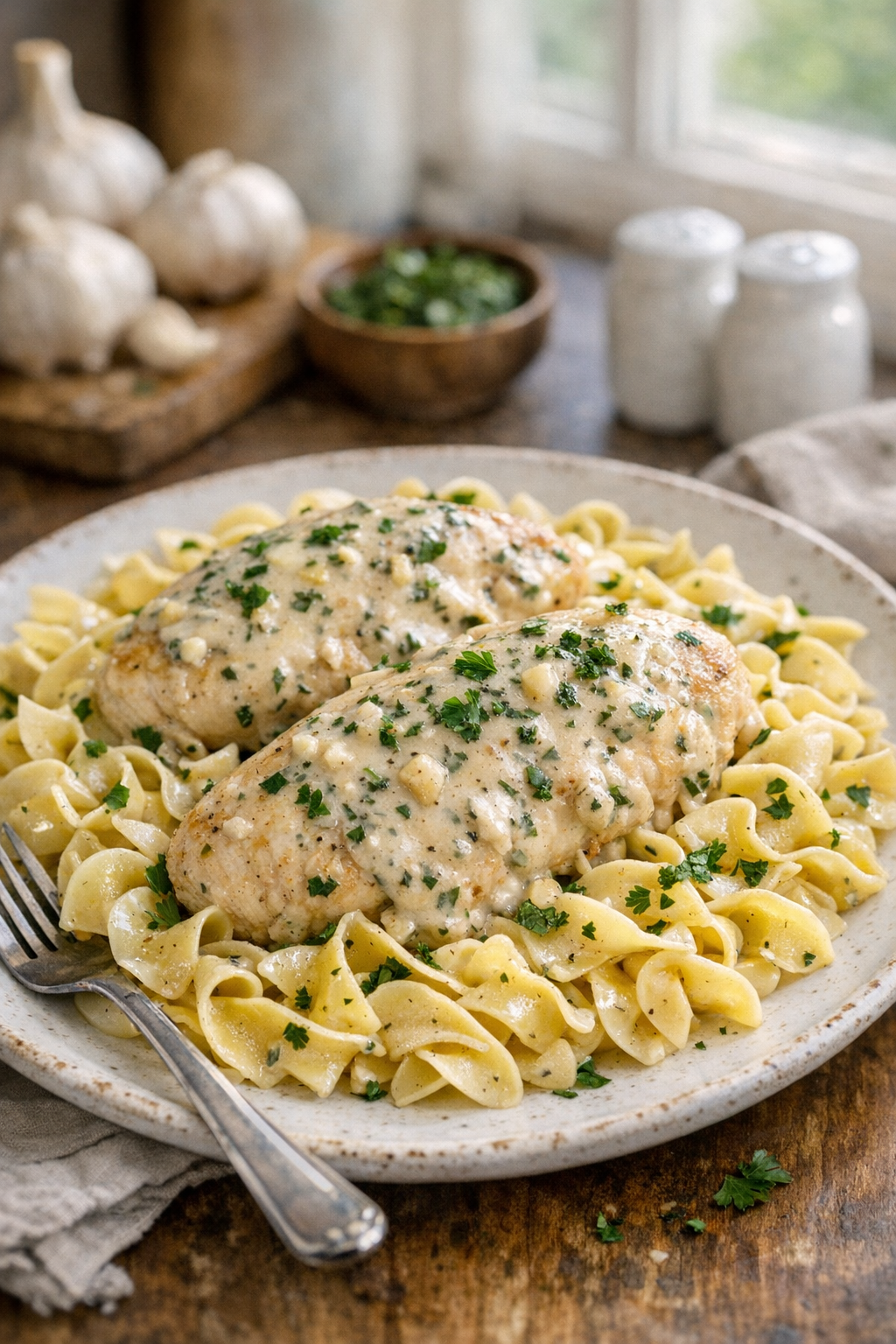 Slow Cooker Chicken with Garlic Herb Sauce