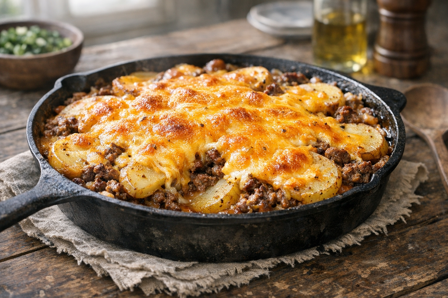 Cheesy Beef and Potato Skillet Bake Recipe