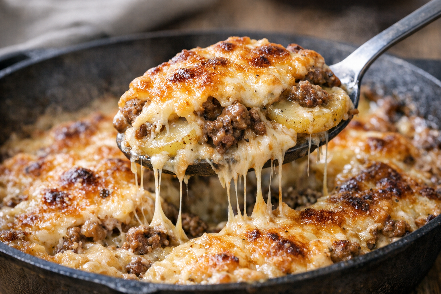 Cheesy Beef and Potato Skillet Bake Recipe