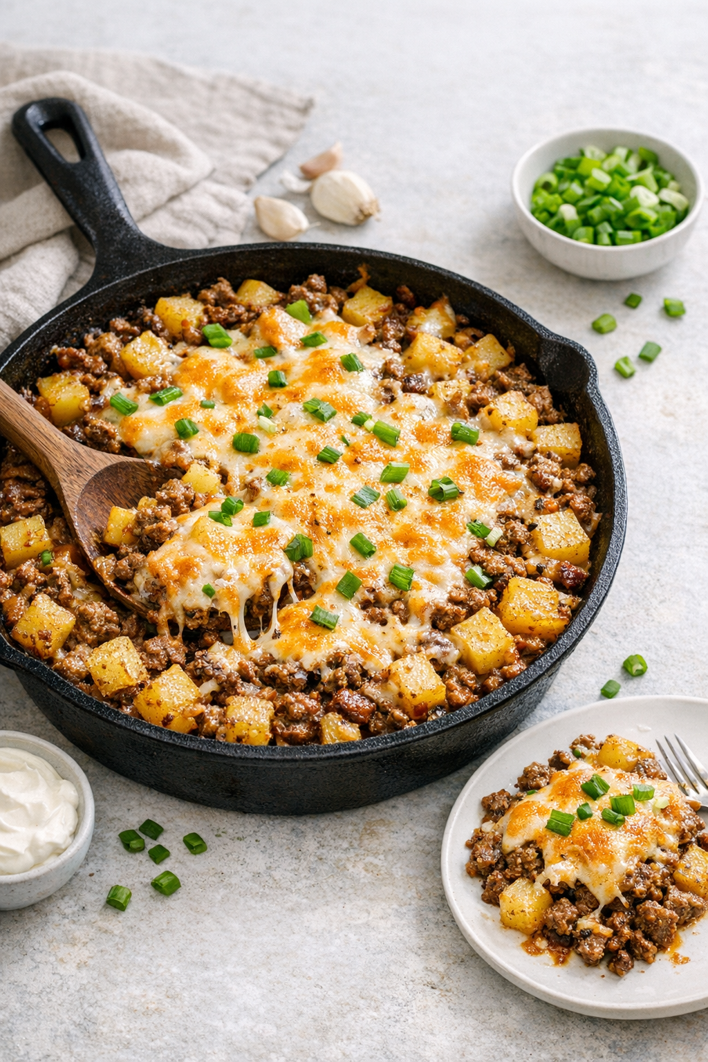 Cheesy Beef and Potato Skillet Bake Recipe