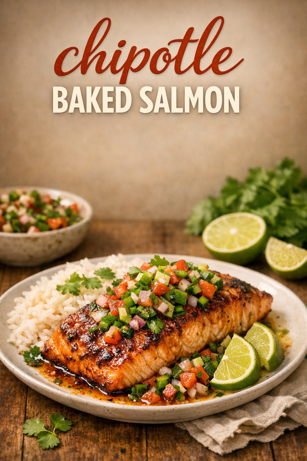 Smoky Chipotle Baked Salmon with Lime Cilantro Salsa