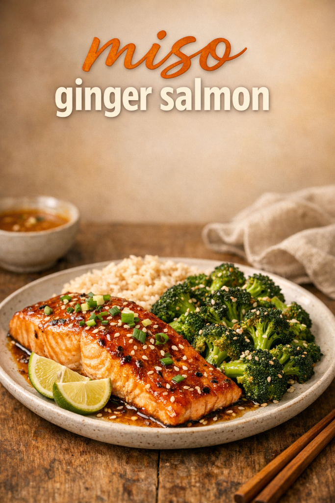 Baked Miso Ginger Salmon with Sesame Broccoli