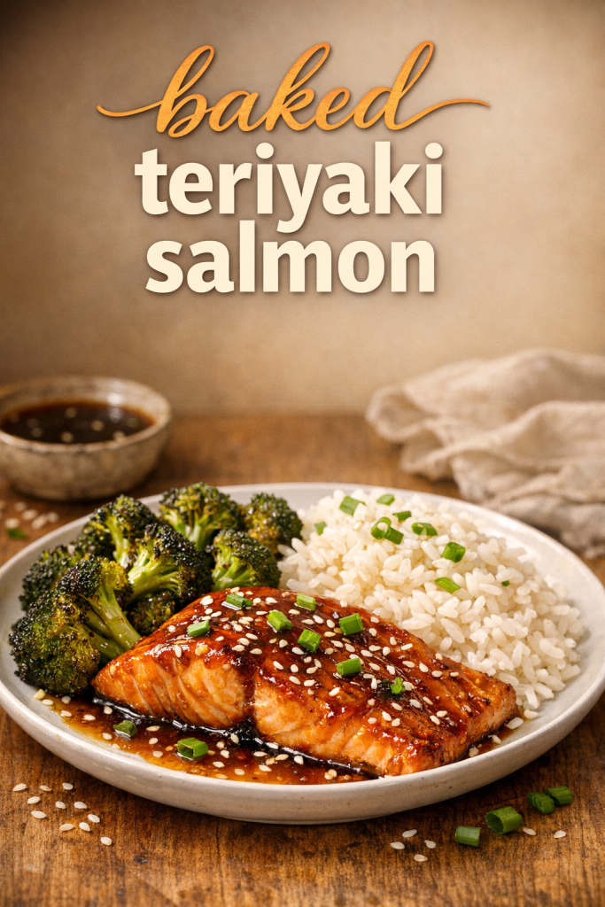 Baked Teriyaki Salmon with Roasted Broccoli and Rice