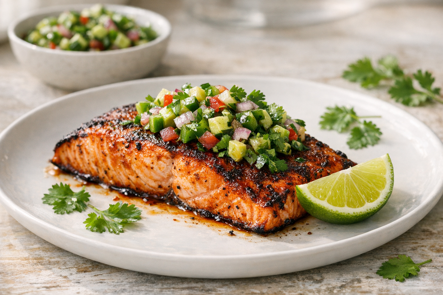 Smoky Chipotle Baked Salmon with Lime Cilantro Salsa