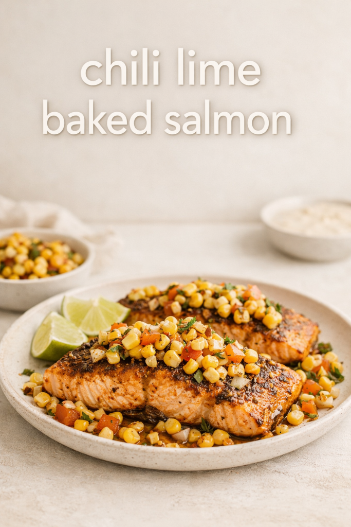 Chili Lime Baked Salmon with Roasted Corn Salsa