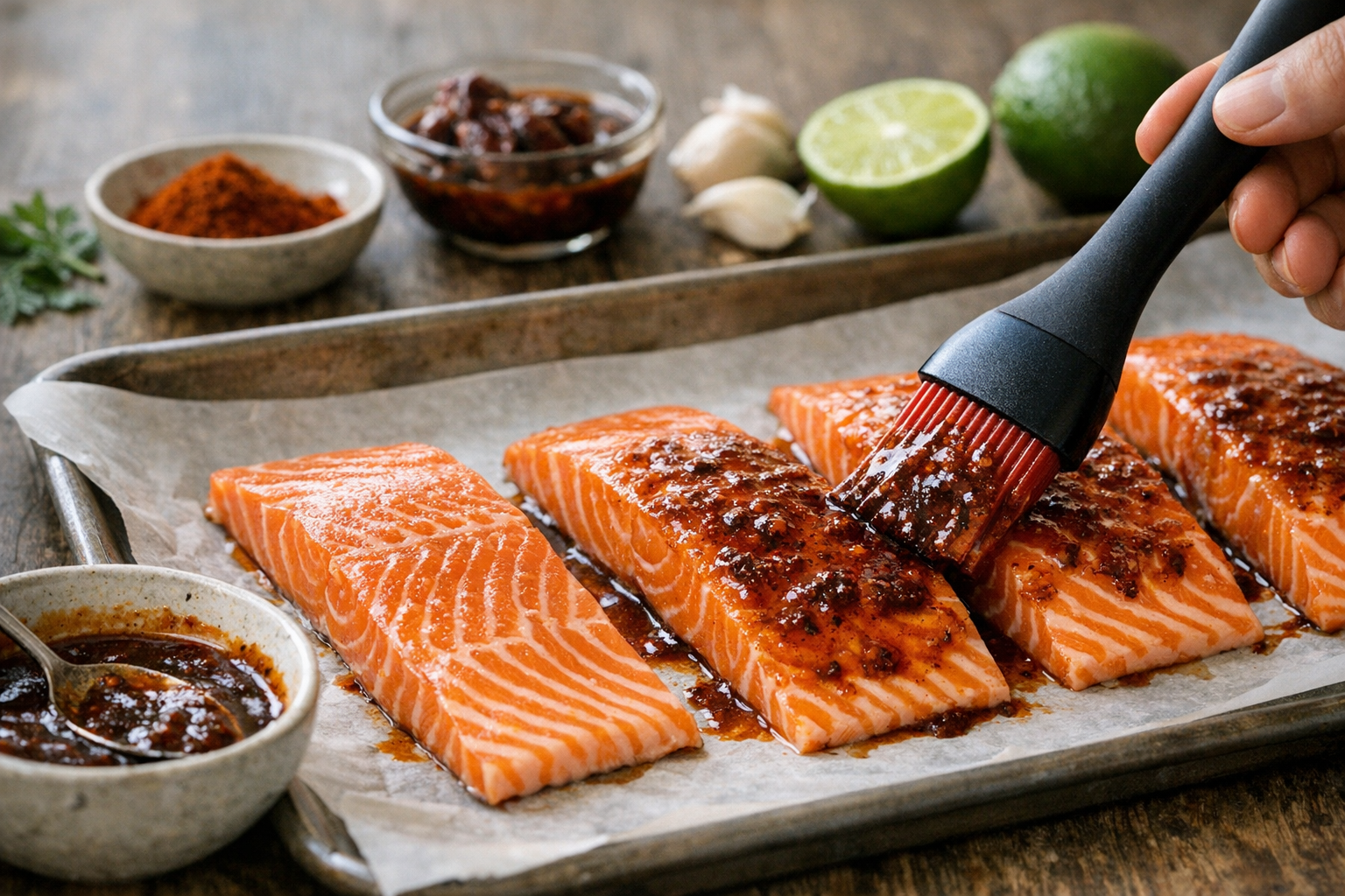 Smoky Chipotle Baked Salmon with Lime Cilantro Salsa