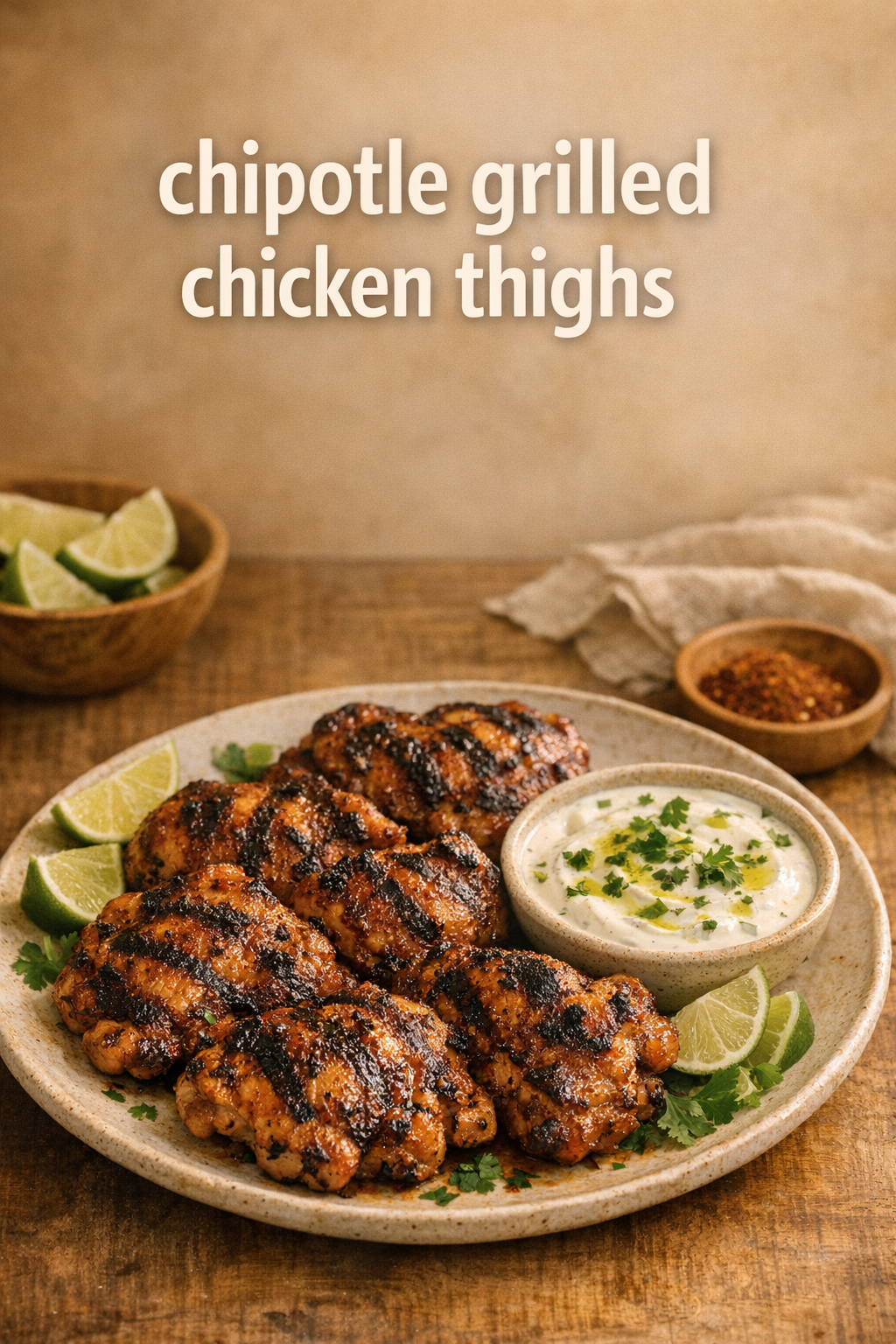 Smoky Chipotle Grilled Chicken Thighs with Lime Yogurt Sauce