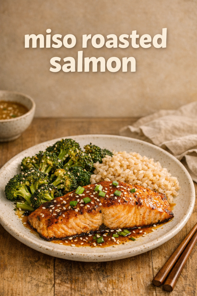 Miso-Roasted Salmon with Sesame Broccoli and Brown Rice