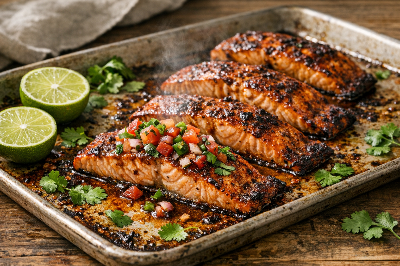 Smoky Chipotle Baked Salmon with Lime Cilantro Salsa