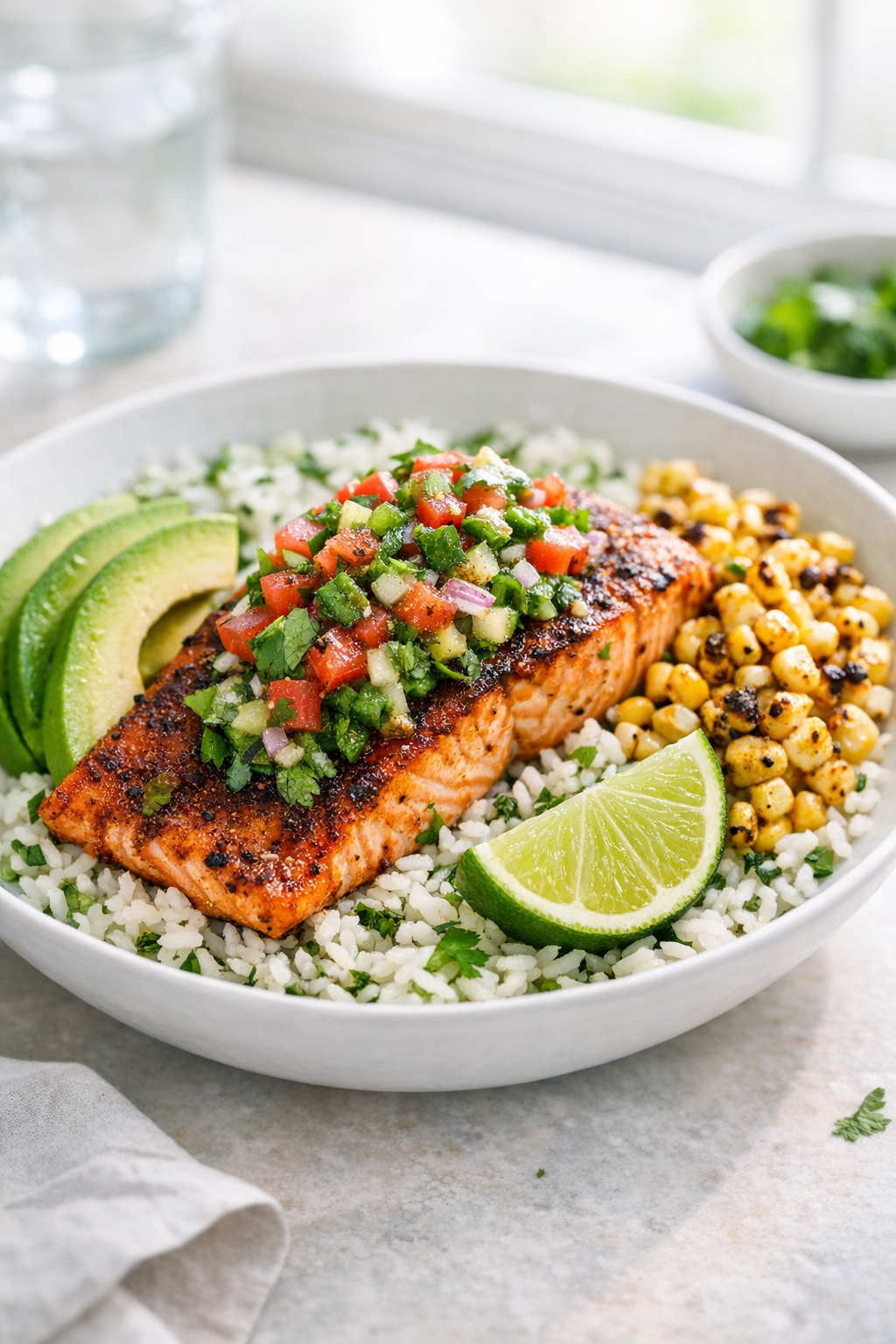Smoky Chipotle Baked Salmon with Lime Cilantro Salsa