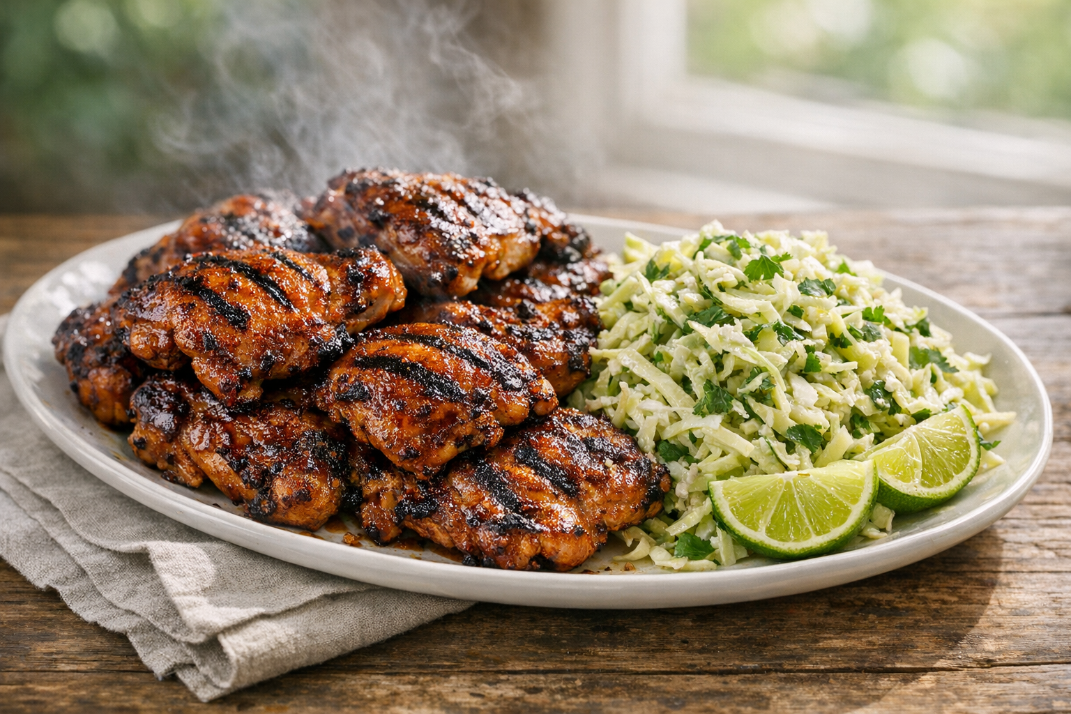 Smoky Chipotle Grilled Chicken Thighs + Lime Slaw
