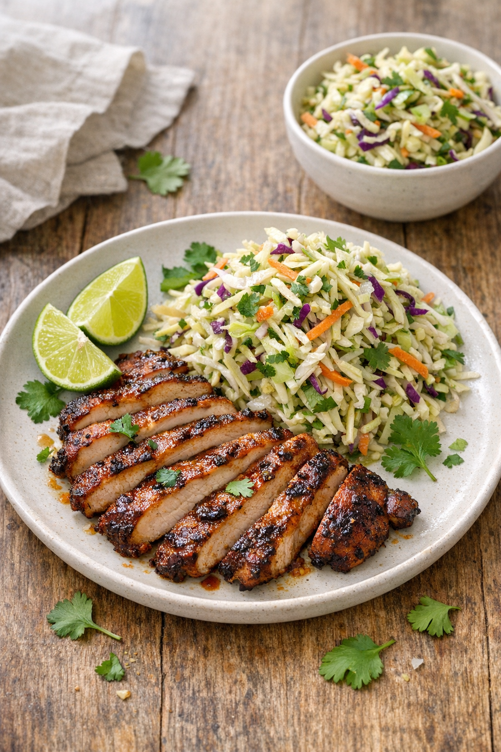 Smoky Chipotle Grilled Chicken Thighs + Lime Slaw