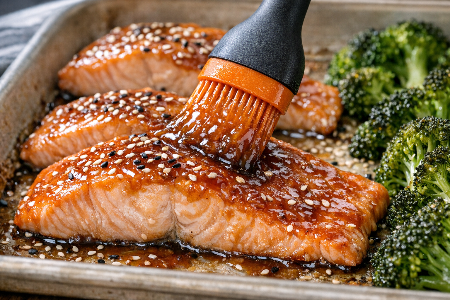 Sheet-Pan Miso Glazed Salmon with Sesame Broccoli