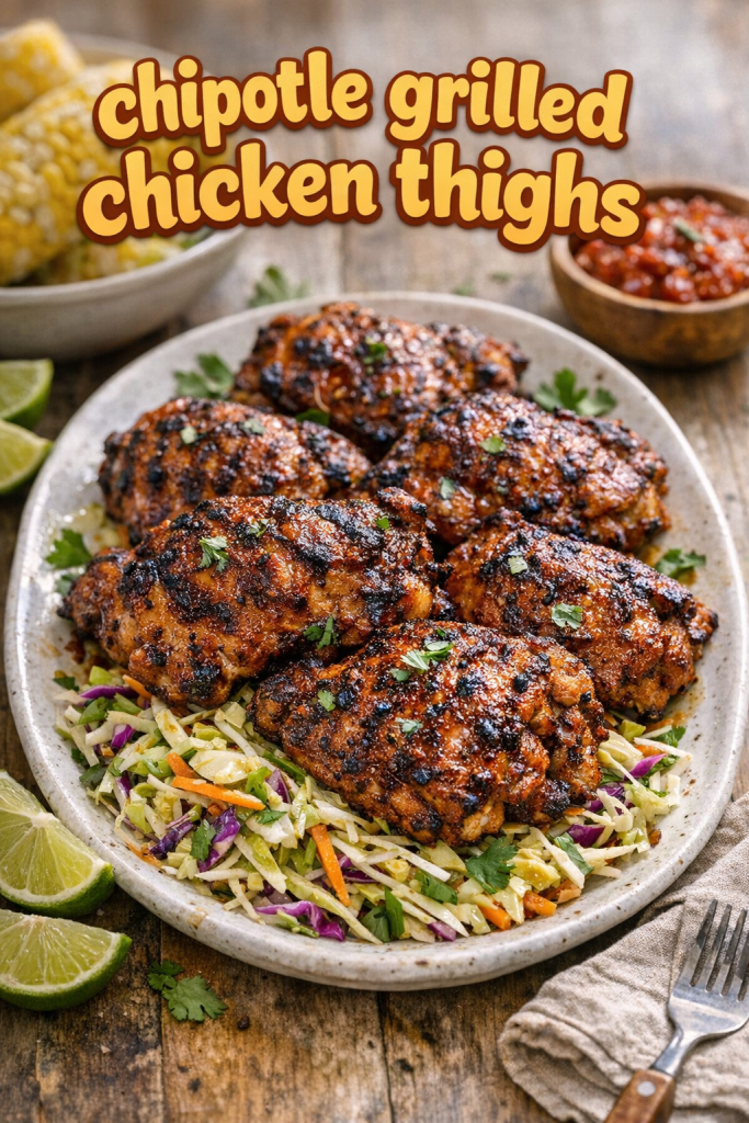 Smoky Chipotle Grilled Chicken Thighs with Lime Slaw