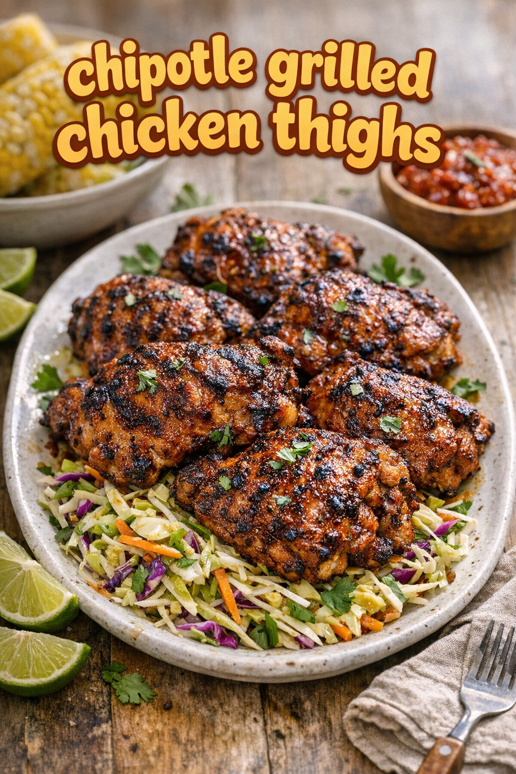 Smoky Chipotle Grilled Chicken Thighs with Lime Slaw