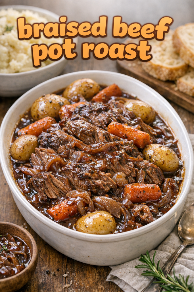 Braised Beef Pot Roast with Red Wine Onion Gravy