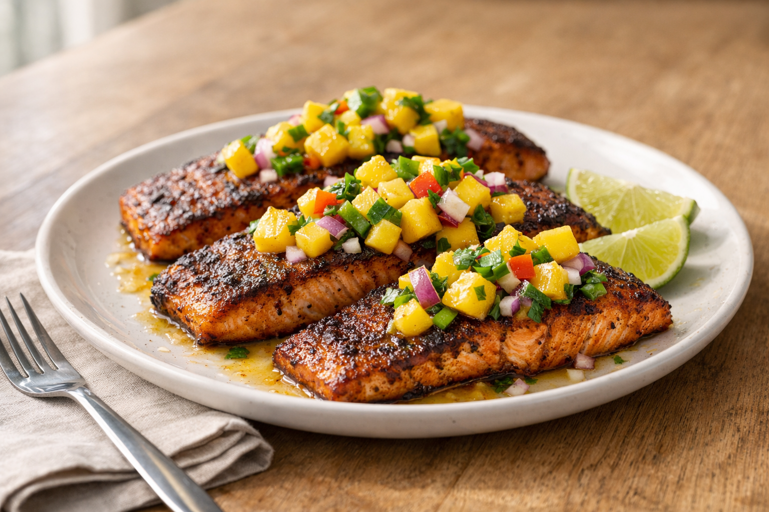 30-Minute Cajun Blackened Salmon with Mango Salsa