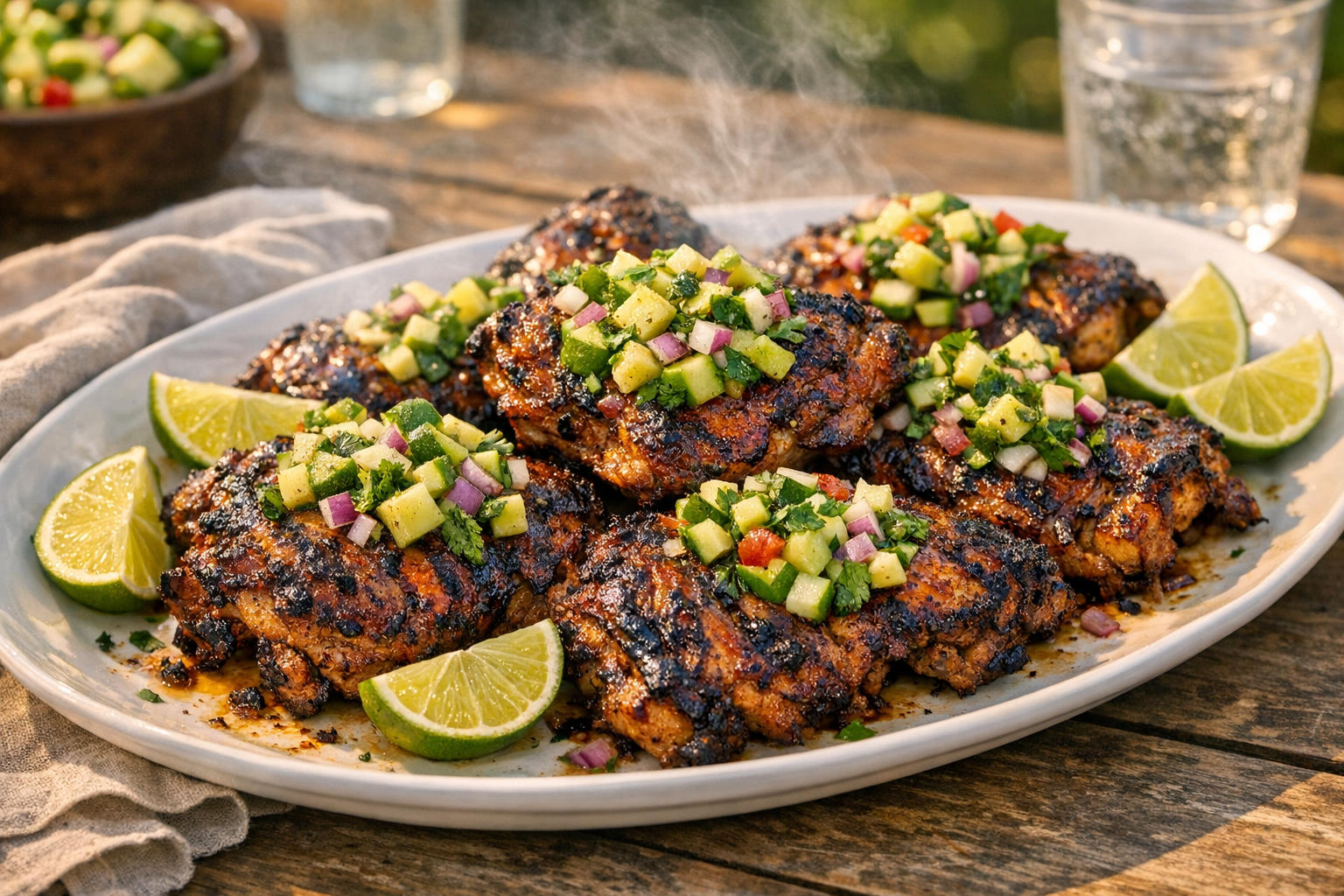 Smoky Chipotle Grilled Chicken Thighs + Lime Salsa