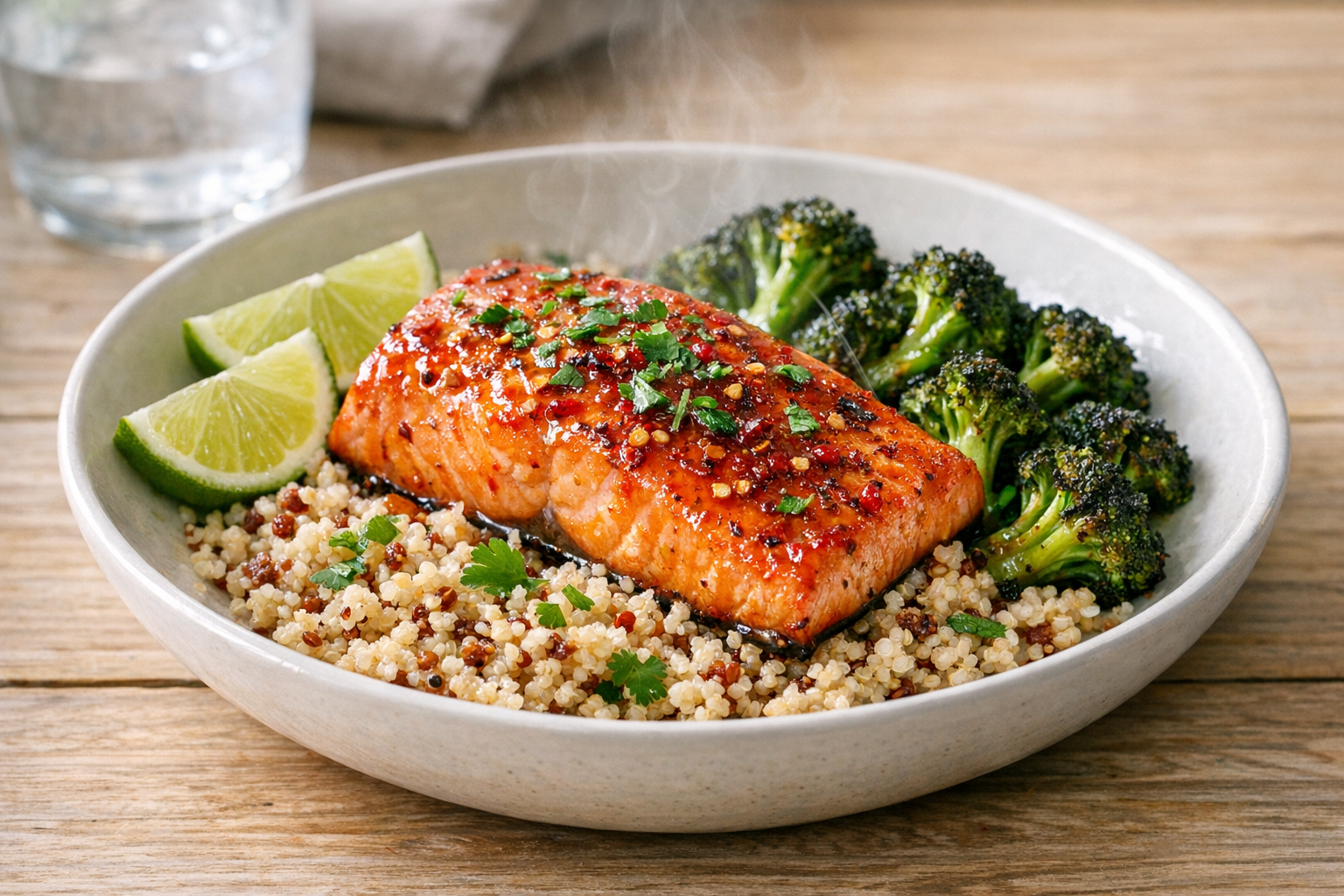 Chili Lime Baked Salmon with Broccoli & Quinoa