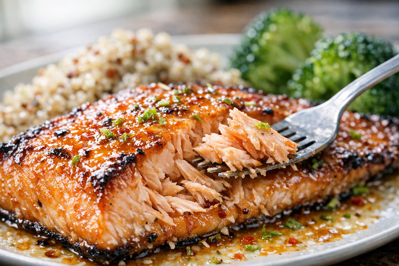 Chili Lime Baked Salmon with Broccoli & Quinoa