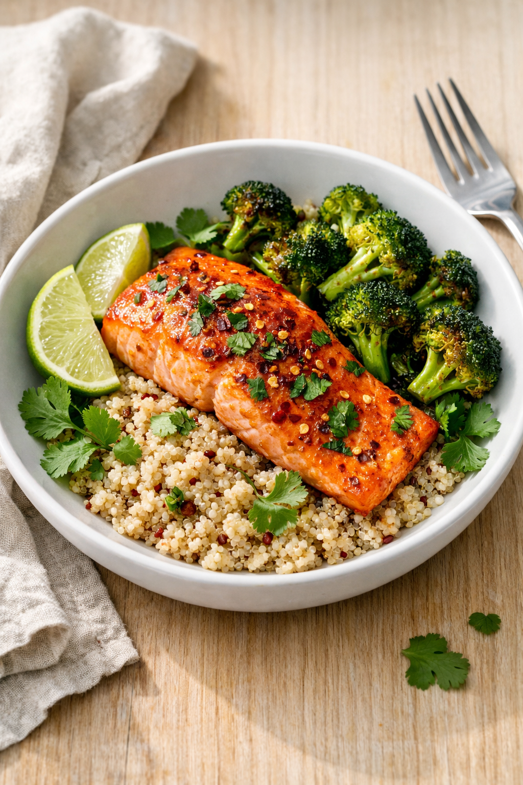 Chili Lime Baked Salmon with Broccoli & Quinoa