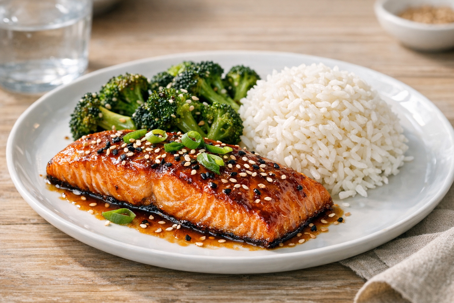 Baked Miso Ginger Salmon with Sesame Broccoli