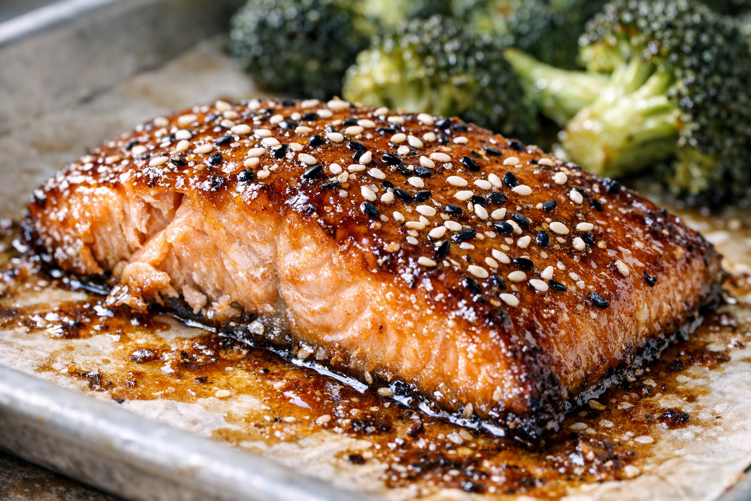 Baked Miso Ginger Salmon with Sesame Broccoli