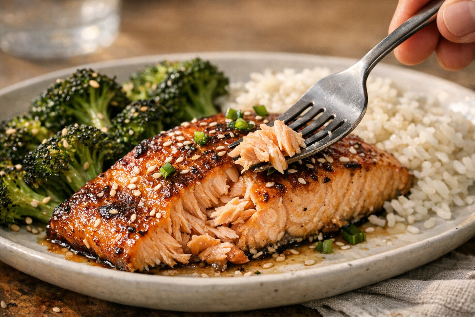 Baked Miso Ginger Salmon with Sesame Broccoli
