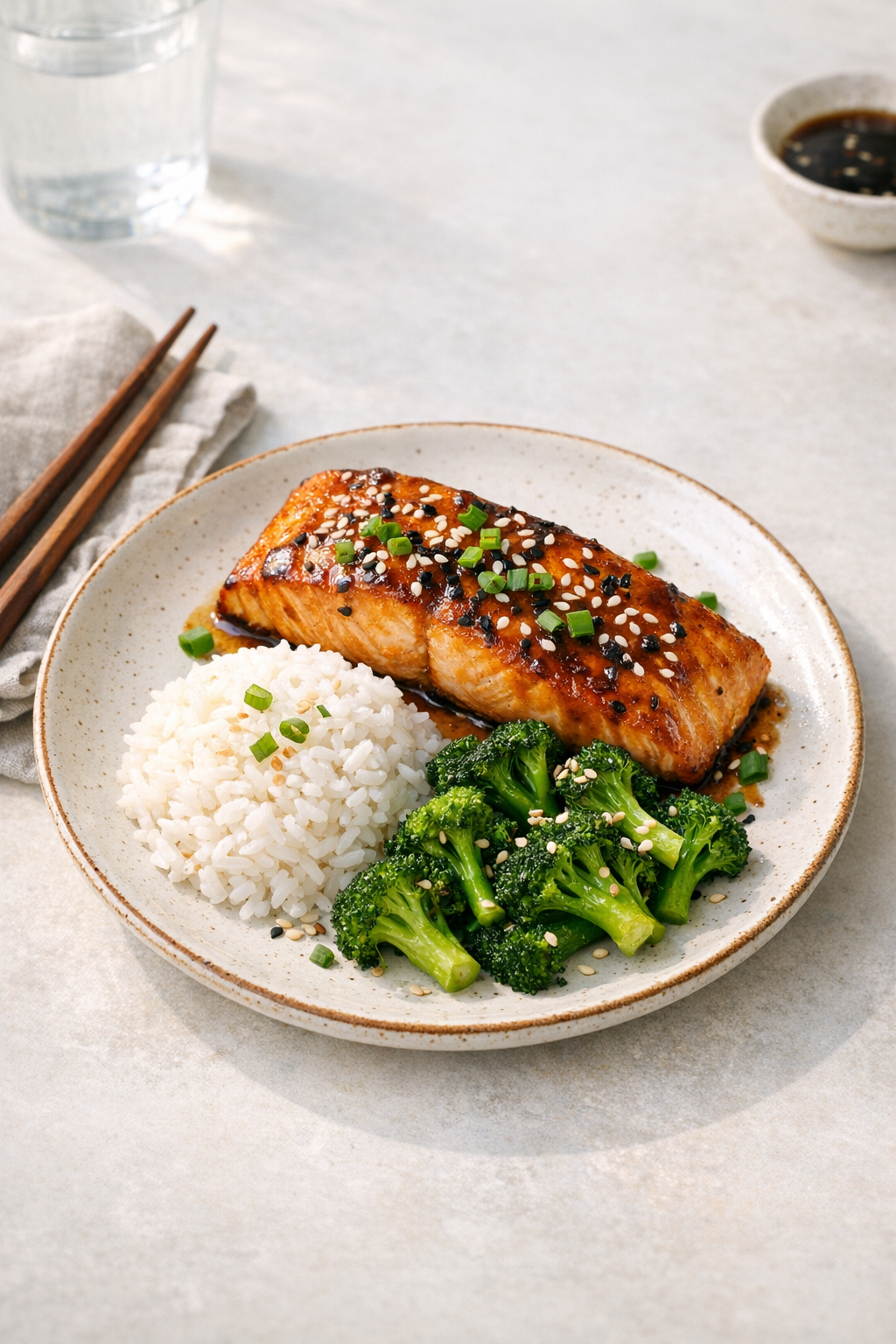 Baked Miso Ginger Salmon with Sesame Broccoli