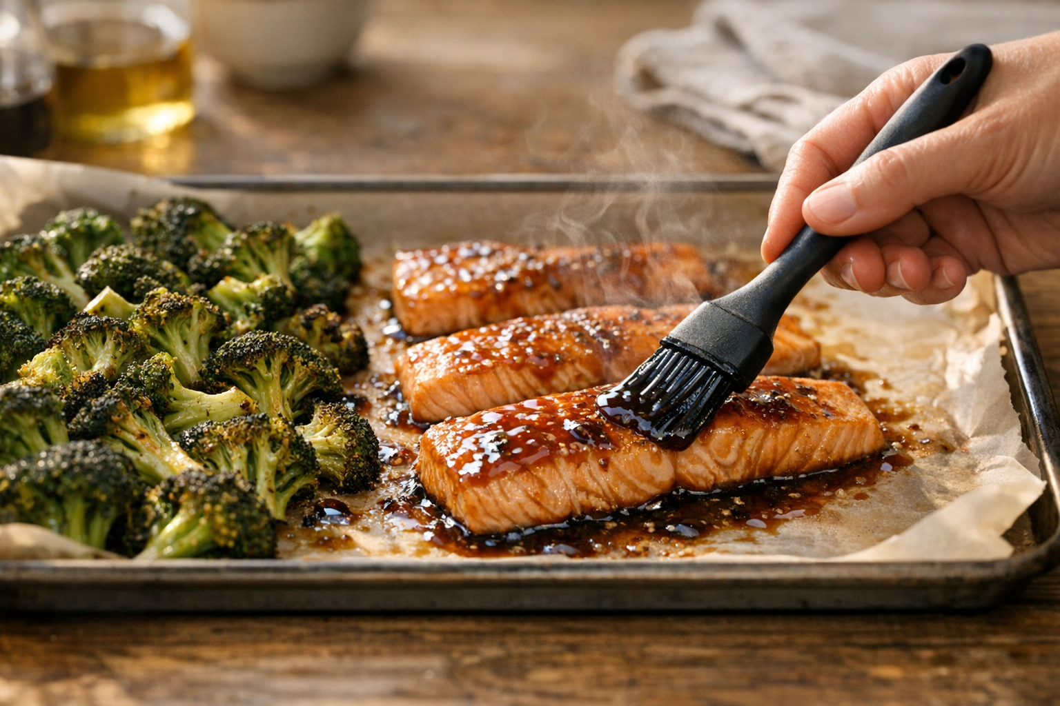 Baked Teriyaki Salmon with Roasted Broccoli & Rice